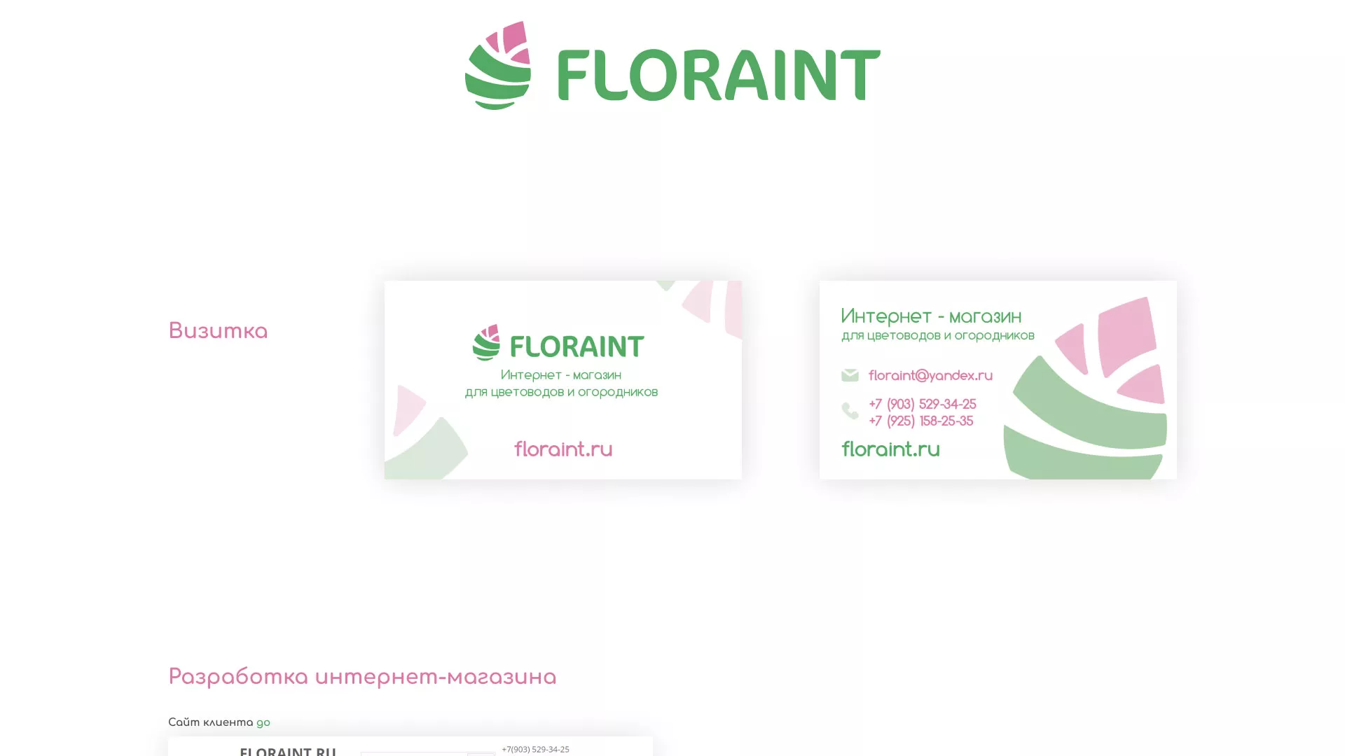 Создание логотипа и интернет-магазина «FLORAINT» в Ясном