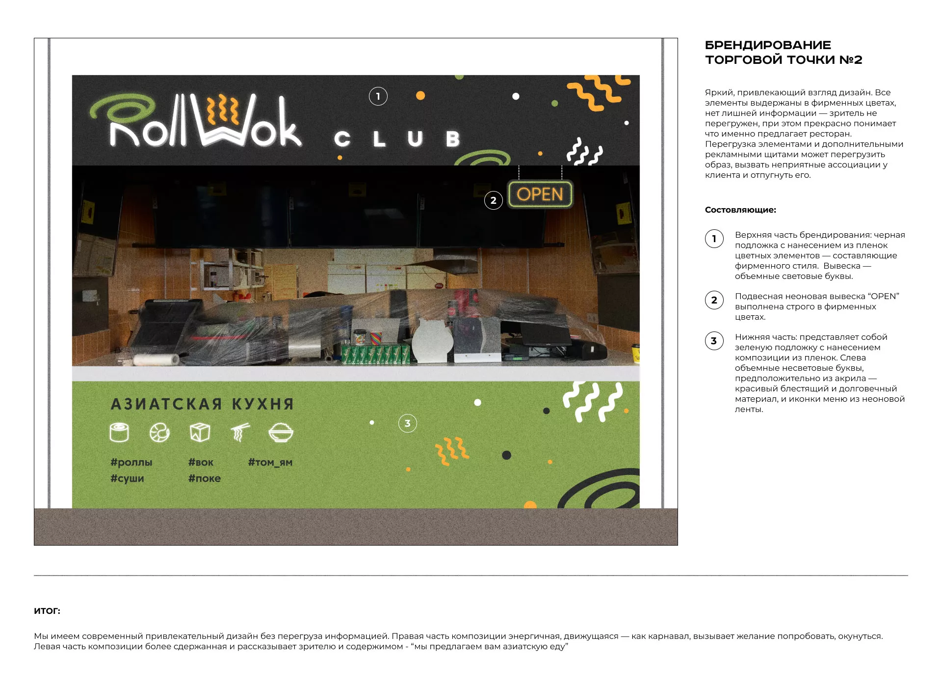 Брендирование торговых точек суши-бара «Roll Wok Club» в Ясном